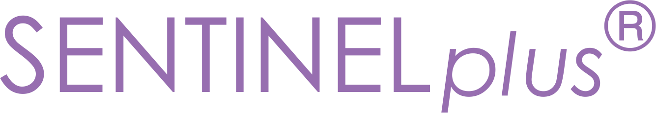 Logo of SENTINELplus in purple font. The word SENTINEL in capital letters and the word plus in small italic letters.